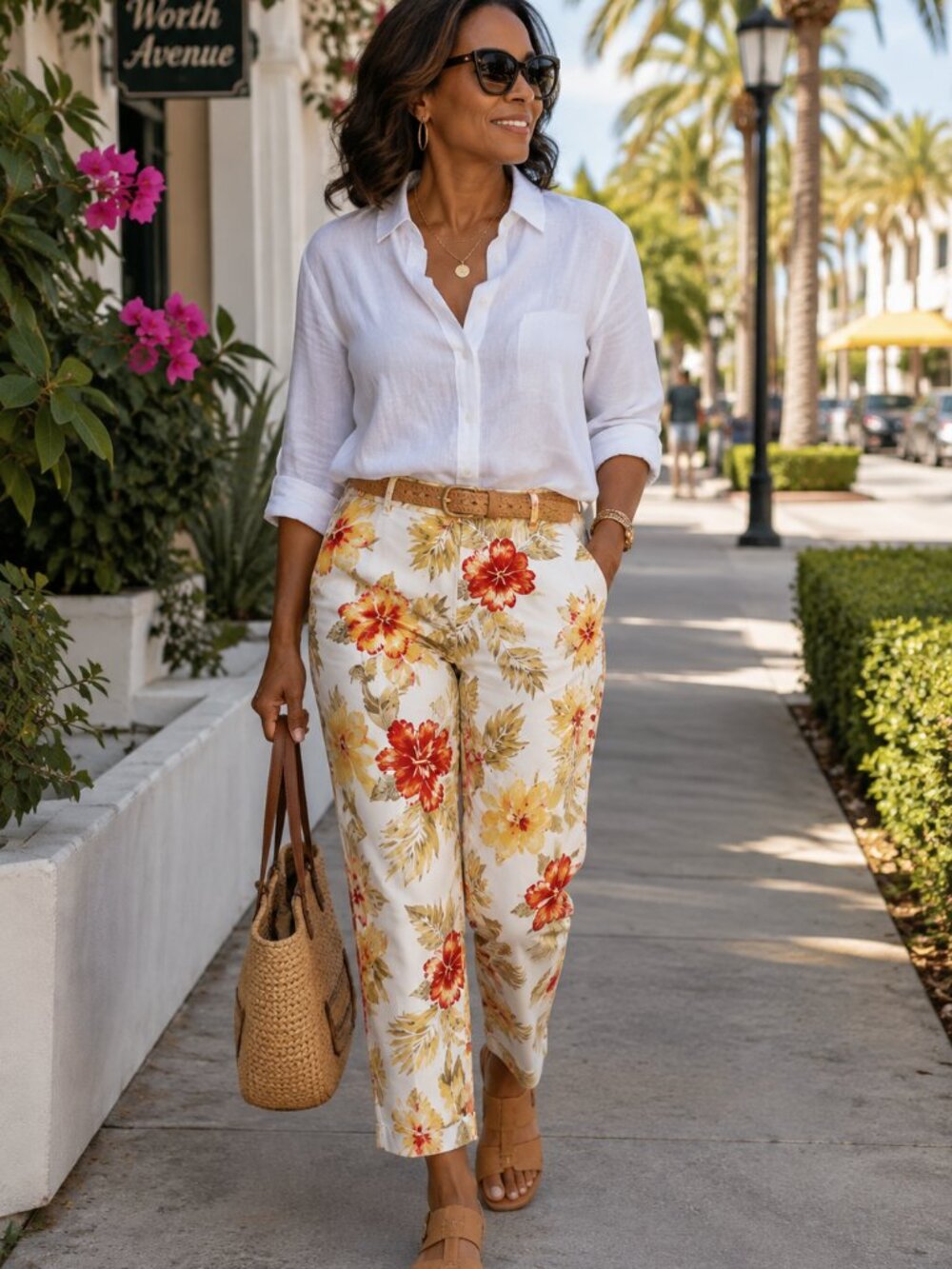 Talbots Weekend Chino Floral Pants Women's 16 Tropical Palm Beach Resort Cruise